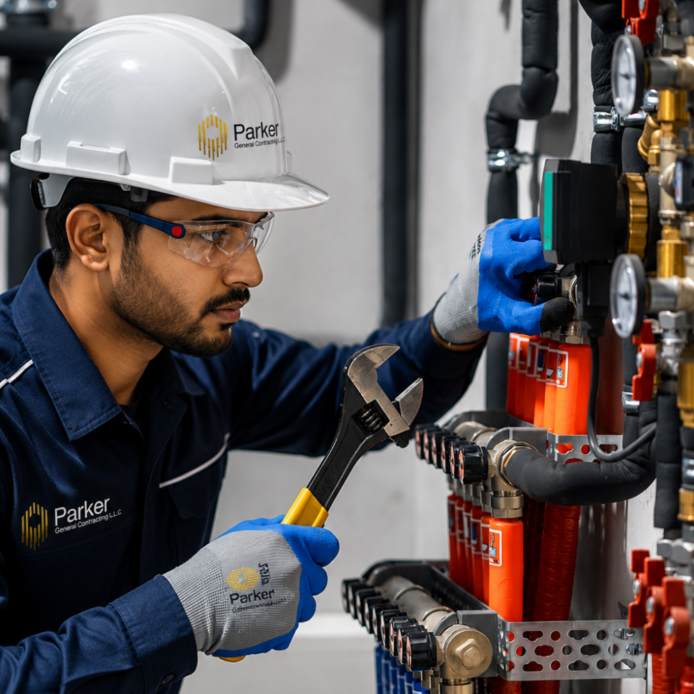 Professional plumbing work services in UAE by Parker General Contracting for residential and commercial buildings.